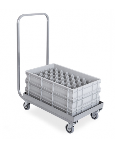 Carrello portacestelli per lavastoviglie in acciaio inox, base cm 61x41 con manico - cm 71x42x95h