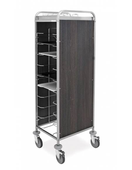 Carrello portavassoi universali con pannelli su 2 lati in nobilato colore Rovere Tabacco - Portata 12 vassoi - cm 52x60x183h