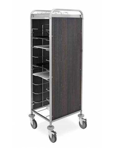 Carrello portavassoi universali con pannelli su 2 lati in nobilato colore Rovere Tabacco - Portata 30 vassoi - cm 138x60x159h