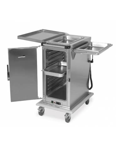 Carrello armadiato portateglie riscaldato in acciaio inox, con dispensa vivande - 11 teglie GN1/1 - cm 85x59x117h