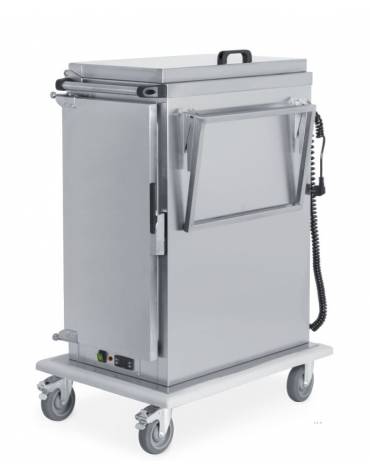 Carrello armadiato portateglie riscaldato in acciaio inox, con dispensa vivande - 11 teglie GN1/1 - cm 85x59x117h