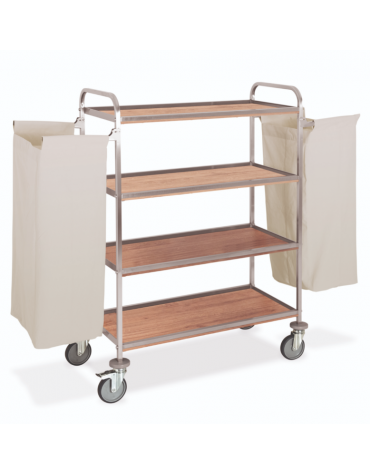 Carrello portabiancheria a 4 piani in nobiliato colore Rovere Tabacco - 2 sacchi esterni in tela - cm 120x52x137h