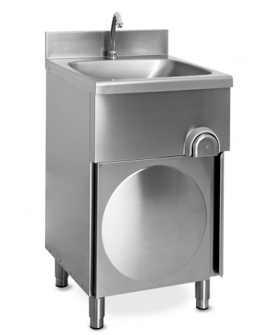 Lavamani su mobile in acciaio inox AISI 304, con alzata cm 10h - comando a ginocchio - cm 40x40x95h