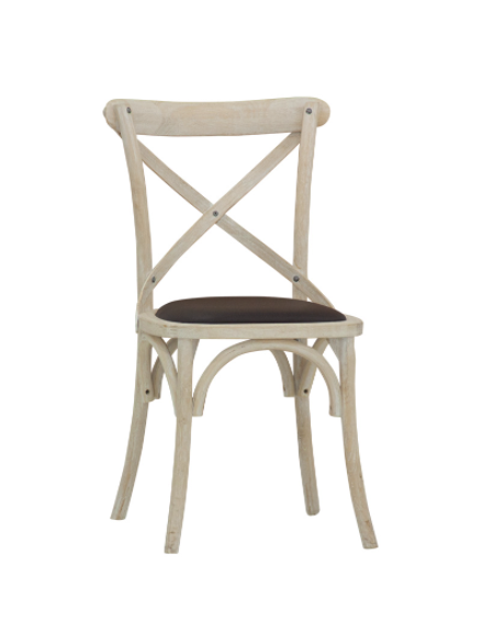 Sedia per interni con struttura in legno effetto anticato, seduta in ecopelle o rattan - cm 44x42x87h