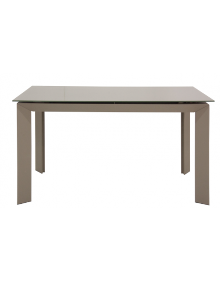 Tavolo rettangolare per interni, struttura metallo verniciato, piano in cristallo, estensioni in MDF laccato - cm 140/230x90x76h