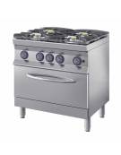 Cucina a gas professionale 4 fuochi con forno a gas statico GN 2/1 - Alta potenza - cm 80x70x85/90h