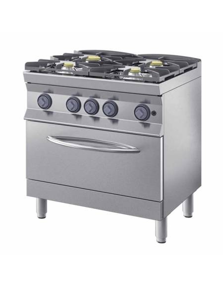 Cucina a gas 4 fuochi MEDIA POTENZA con forno a gas GN 1/1 - cm 80x70x85/90h