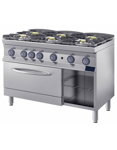 Cucina a gas 6 fuochi MEDIA POTENZA con forno a gas GN 1/1 - cm 120x70x85/90h