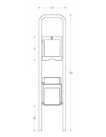 Cestino per la raccolta deiezioni canine con un distributore di sacchetti e relativo cestino per lo smaltimento - cm 42x25x180h