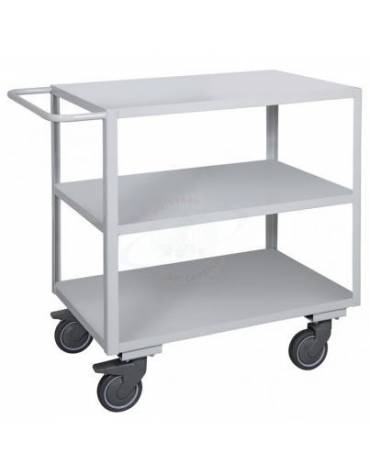 Carrello ufficio a 3 piani lisci alta silenziosità, lamiera 15/10 - 4 ruote girevoli gomma Øcm 12,5 cm 50x80x89,5h