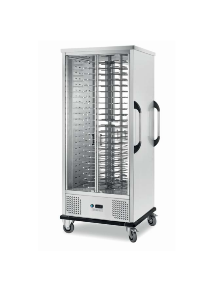 Carrello portapiatti cabinato refrigerato  in acciaio 18/10 AISI 304 - portata 92 piatti Ø 28-32 cm - mm 650x650x1900h