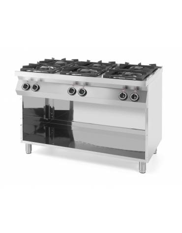 Cucina a gas 6 fuochi, forno elettrico GN 2/1, fuochi aperti 6x8kw - cam. forno cm 57,5x65x30 - cm 120x90x90h