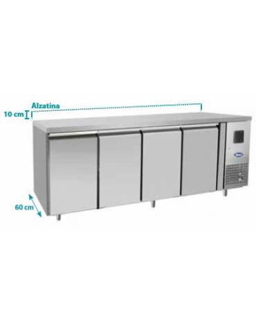 Tavolo refrigerato ventilato in acciaio inox con alzatina -  4 porte - 520 Lt. - temp. -2°+8°C - mm 2230×600×950h