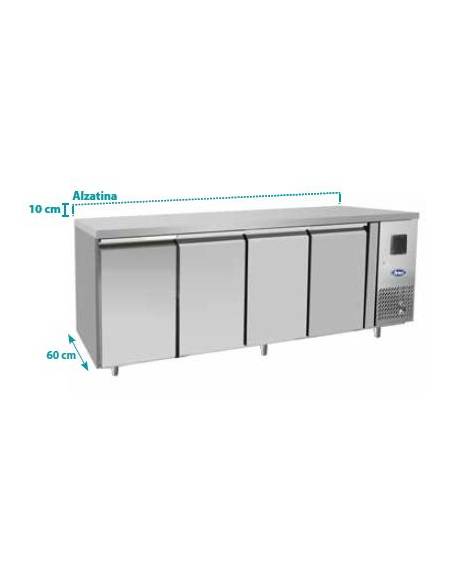 Tavolo refrigerato ventilato in acciaio inox con alzatina -  4 porte - 520 Lt. - temp. -2°+8°C - mm 2230×600×950h