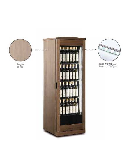 Vetrina per vino inox refrigerata rivestita in legno - 376 Lt - (+ 5° C + 15° C) - mm L x P x H: 640 x 613 x 1885