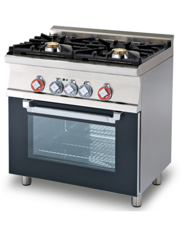 Cucina a gas 2 fuochi su forno a elettrico multifunzione, porta in vetro, camera cm 67x38x34h, 1 griglia - cm 80x60x90h