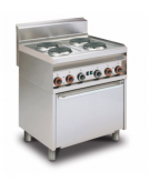 Cucina elett. trifase-11.11kw, 4 piastre su forno elett. con camera cm 64x37x35h multifunzione, porta cieca inox - cm 80x65x87h