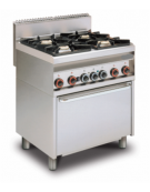 Cucina a gas 4 fuochi su forno elettrico multifunzione, camera cm 64x37x35h, porta cieca inox, 1 griglia - cm 80x65x87h