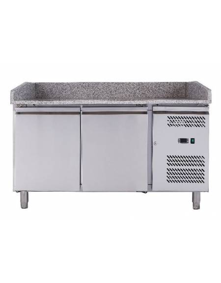 Banco refrigerato pizzeria 2 porte + cassettiera per panetti con sovrastruttura refrigerata GN1/3 - cm 202,5x80x139h