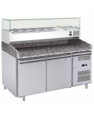 Banco refrigerato pizzeria 2 porte + cassettiera per panetti con sovrastruttura refrigerata GN1/3 - cm 202,5x80x139h