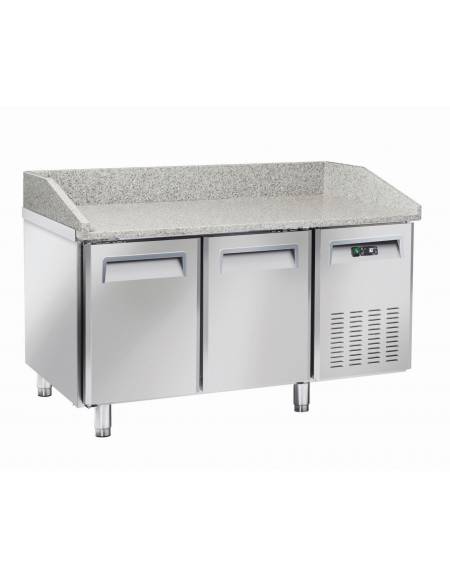 Tavolo refrigerato pizzeria  2 porte con piano in granito, predisposto per vetrina refrigerata VRX15/33 o 15/38 - cm 151x80x100h