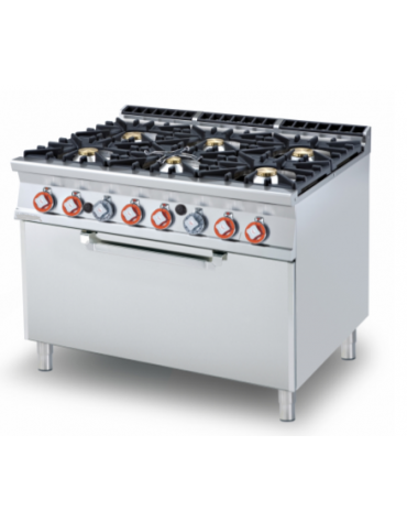 CUCINA 6 FUOCHI FORNO A GAS STATICO GN3/1 cm. 120x 90x 90h