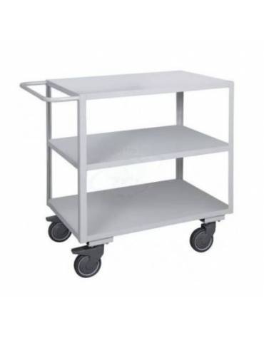 Carrello ufficio a 3 piani lisci alta silenziosità, lamiera 20/10 - 4 ruote girevoli gomma Ø cm 12, 5 - cm  60x90x89,5h