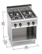 Cucina professionale industriale a gas 4 fuochi - MEDIA POTENZA - cm 80x70x85/90