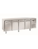 Tavolo refrigerato 4 porte, in acciaio inox AISi 304, refrigerazione ventilata - 223x70x86h