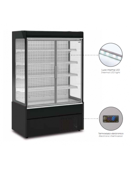 Espositore murale refrigerato ventilato - 3 ripiani - temp. +2° C/+ 8° C - mm L x P x H: 1100 x 780 x 2020