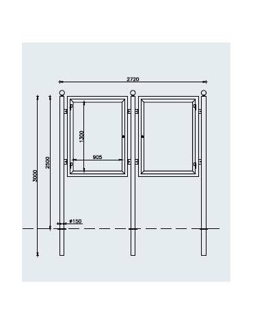 Bacheca monofacciale doppia in acciaio zincato e verniciato con ante in vetro, da inghisare - cm 272x80x311,7h