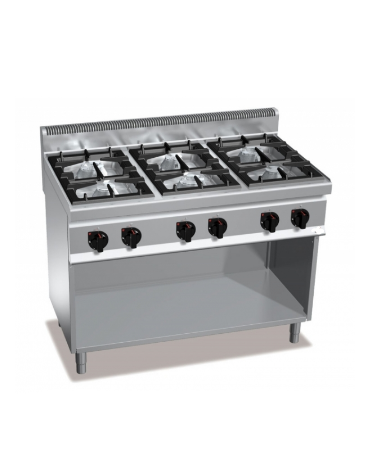 Cucina a gas su vano aperto 6 fuochi ALTA POTENZA - 6 Bruciatori da 7 Kw - cm 120x70x90h