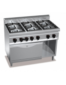 Cucina a gas ALTA POTENZA - 6 fuochi da 7 kw - con forno a gas GN 2/1 - cm 80x70x85/90h