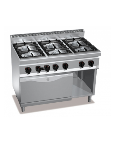 Cucina a gas ALTA POTENZA - 6 fuochi da 7 kw - con forno a gas GN 2/1 - cm 80x70x85/90h