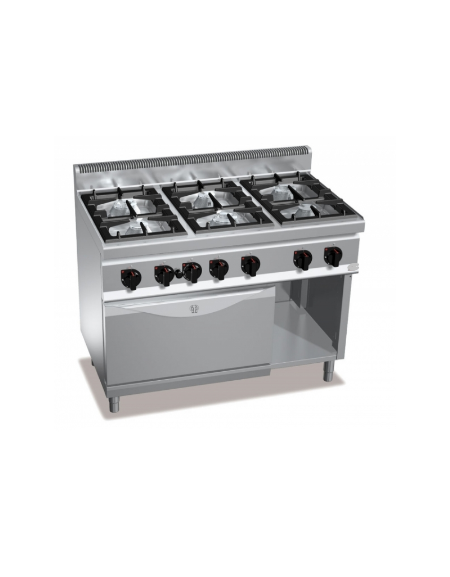 Cucina a gas ALTA POTENZA - 6 fuochi da 7 kw - con forno a gas GN 2/1 - cm 80x70x85/90h