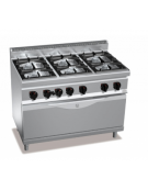 Cucina a gas ALTA POTENZA - 6 fuochi da 7 kw - con forno a gas MAXI - cm 120x70x85/90h