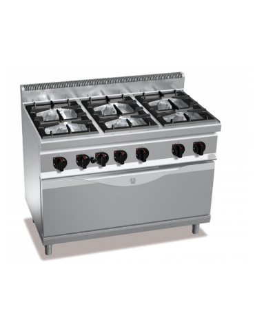 Cucina a gas ALTA POTENZA - 6 fuochi da 7 kw - con forno a gas MAXI - cm 120x70x85/90h