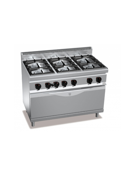 Cucina a gas ALTA POTENZA - 6 fuochi da 7 kw - con forno a gas MAXI - cm 120x70x85/90h