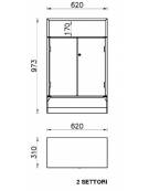 Cestino per raccolta differenziata a 2 settori, in acciaio zincato e veniciato, con copertura - cm 92x31x93h