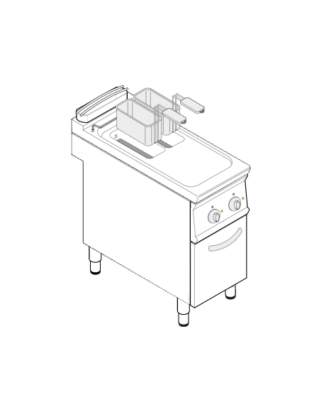 Friggitrice elettrica su mobile trifase -14 kw - 2 vasche con resistenze rotanti 8+8 Lt. - cm 40x90x90h