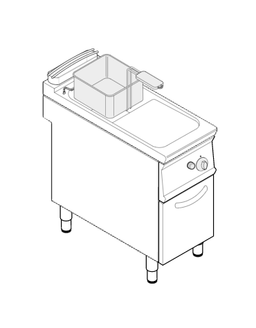 Friggitrice a gas su mobile, 1 vasca a "V"  da 17lt - potenza 16,5 Kw - cm 40x70x90h