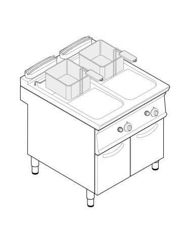 Friggitrice a gas su mobile, 2 vasche a "V" da 17+17 lt - potenza 16,5 Kw - cm 80x70x90h