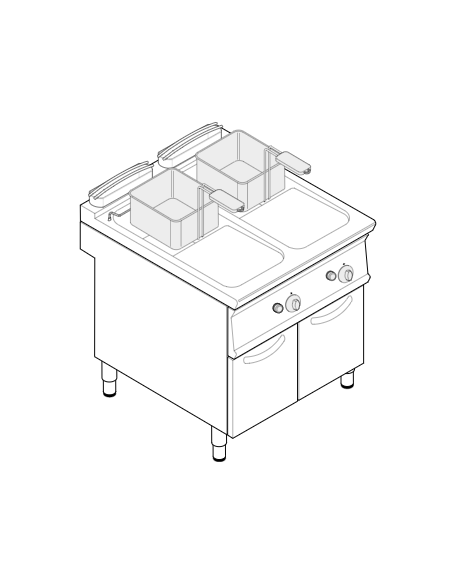 Friggitrice a gas su mobile, 2 vasche a "V" da 17+17 lt - potenza 16,5 Kw - cm 80x70x90h