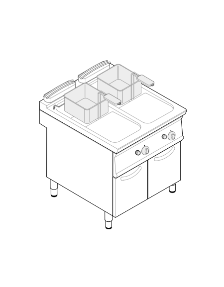 Friggitrice a gas pasticceria su mobile Litri 45 - Dimensione cestello cm  66,5x33,9x7h - Dimensioni esterne cm 80x73x90h - Frigg