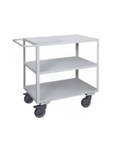 Carrello ufficio a 3 piani lisci, lamiera 20/10 - 4 ruote girevoli gomma 2 con freno Ø cm 12,5 - cm 60x90x89,5h