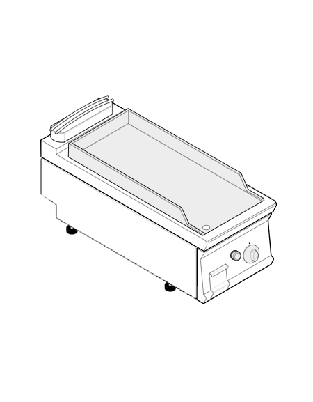 Fry top a gas da banco, 8 kw, piastra liscia cromata con finitura spazzolata - zona di cottura cm 34,9x69,8 - cm 40x90x28h