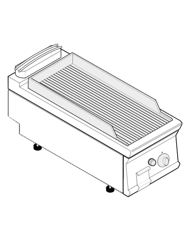 Fry top a gas da banco, 8 kw, piastra rigata cromata con finitura spazzolata - zona di cottura cm 34,9x69,8 - cm 40x90x28h