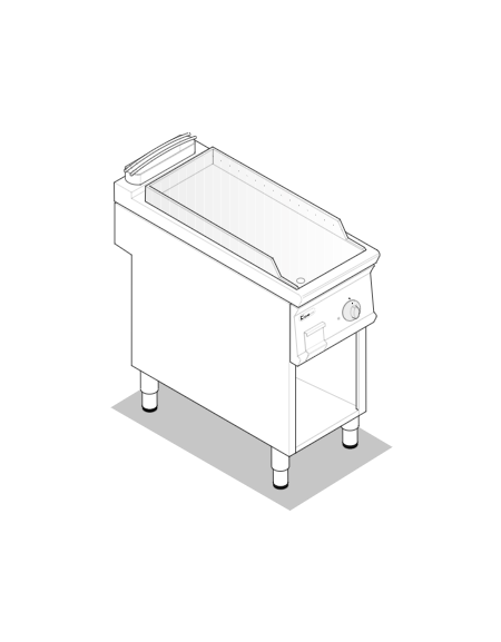 Fry top a gas su vano aperto, 8 kw, piastra singola liscia cromata spazzolata - zona di cottura cm 34,9x69,8 - cm 40x90x90h