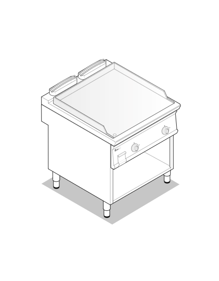 Fry top a gas su vano aperto, 16 kw, piastra doppia liscia cromata spazzolata - zona di cottura cm 74,9x69,8 - cm 80x90x90h