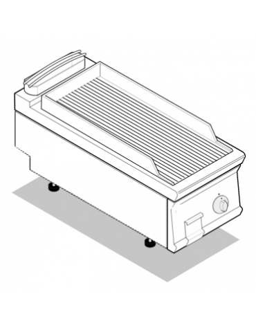 Fry top elettrico da banco, 6 kw, piastra singola rigata cromata spazzolata - zona di cottura cm 34,9x69,8 - cm 40x90x28h